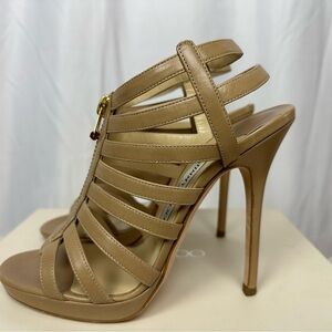 Jimmy Choo Glenys Nude Leather Cage Sandals 7.5